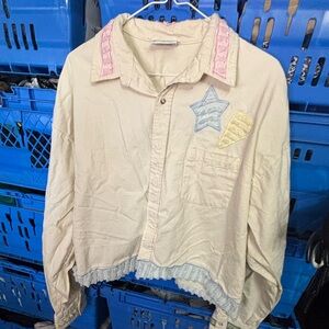 Crystal springs Shacket cream with pastel raised fabric spring Easter XL